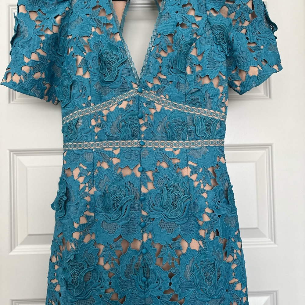 Adelyn Rae Blue Puff Sleeve Midi Dress - Picture 8 of 8
